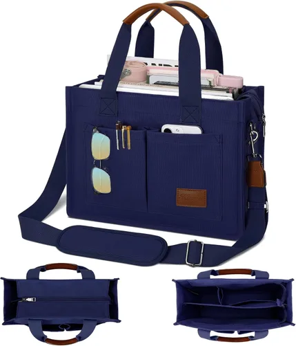 Miniatura 21 de Bolso grande de lona con compartimentos y cremallera para mujer de KKXIU, bolso cruzado, de trabajo, bíblico, de mensajero con bolsillos