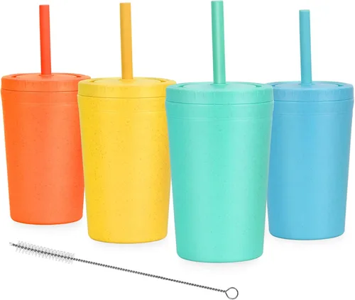 Homestockplus Vasos reutilizables de paja de trigo con tapas y pajitas de silicona, 10 Oz resistentes a las astillas, tazas pequeñas de agua Varios