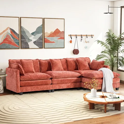 Miniatura 57 de Sofá seccional modular convertible de 76.7", sofás de dos plazas de chenilla con asiento profundo y cojines tipo loveseat para sala de estar, Beige