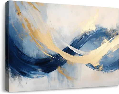 Miniatura 27 de Lienzo abstracto grande para pared, pinturas artísticas modernas de acuarela, fantasía negra y azul, graffiti colorido sobre fondo blanco