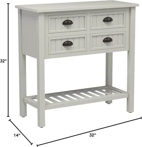 Miniatura 2 de Bailey Bead Board Mesa consola de madera con cuatro cajones con estante, acabado blanco antiguo