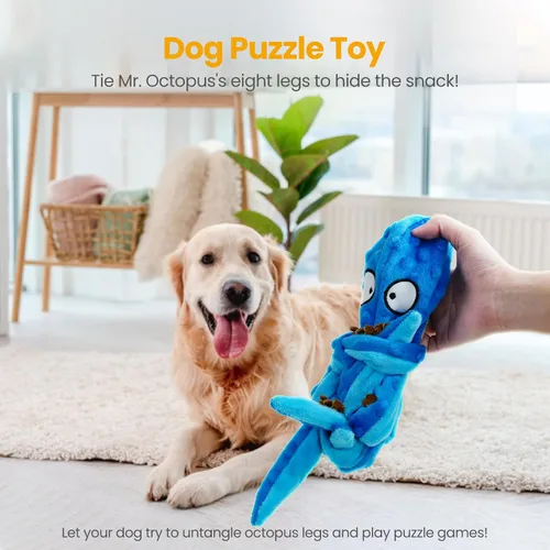 Miniatura 5 de HGB Juguetes chirriantes para perros, paquete de 2 juguetes para masticar sin relleno, pulpo arrugado para cachorros, perros pequeños, medianos