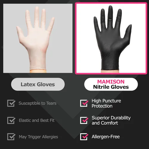 Miniatura 6 de MAMISON Black Nitrile Disposable Gloves, Powder-Free, Latex-Free, 4 Mil, 100 Count, Food Safe, BBQ, Kitchen, Cooking