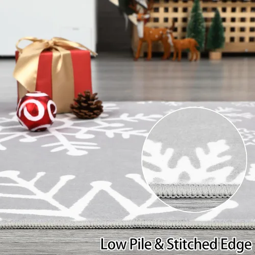 Miniatura 4 de ROYHOME Alfombra de Entrada de Navidad con Patrón de Copos de Nieve Antideslizante Resistente a las Manchas Decorativa para Festividades Lavable