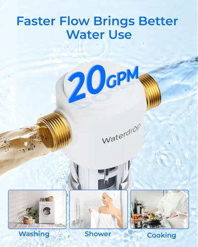 Miniatura 7 de Waterdrop Filtro de sedimentos giratorio, sistema de filtro de agua reutilizable para toda la casa, sistema de prefiltro lavable para agua