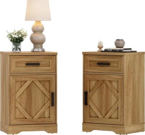 Miniatura 16 de WAMPAT Mesita de noche de granja de 24.3 pulgadas de alto con cajones y estantes de almacenamiento ajustables, mesa auxiliar de madera con puertas