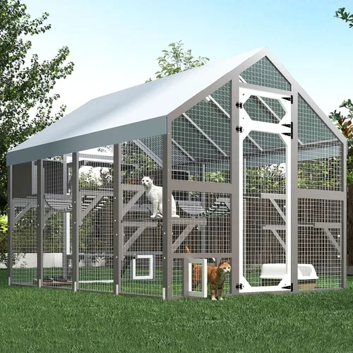 Catio Recinto Extra Grande para Gatos al Aire Libre Impermeable, Casa para Mascotas al Aire Libre con Acceso Peatonal para Múltiples Gatos, Jaula