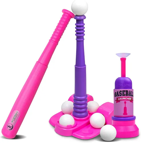 Miniatura 10 de TOMLEON Soporte de T-Ball para niños y niñas de 1-3, 3-5, 5-8 años. Set de béisbol con 6 pelotas grandes, camiseta de bateo T-ball ajustable