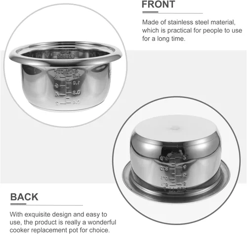 Miniatura 6 de BESTonZON 3L 500W Plata Acero Inoxidable Olla Arrocera Interior Olla De Reemplazo De Revestimiento Antiadherente Arroz Cocción Contenedor De Arroz