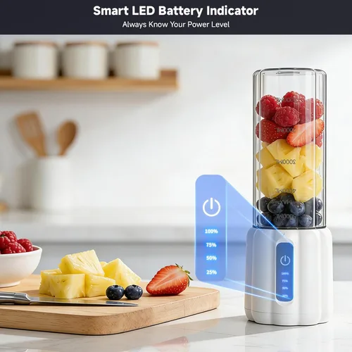 Miniatura 8 de Licuadora portátil, licuadora personal para batidos y batidos, pequeña mezcladora de jugo con pantalla LED, máquina de batido recargable USB C con 6