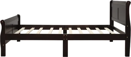 Miniatura 3 de Merax Base de cama de madera tamaño individual, base de colchón con cabecero, estribo, soporte de listones de madera, color espresso