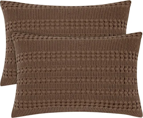 Miniatura 15 de PHF Fundas de almohada con tejido de gofre de 24" x 24", paquete de 2, funda de almohada cuadrada 100% algodón para decoración de ropa de cama, sin