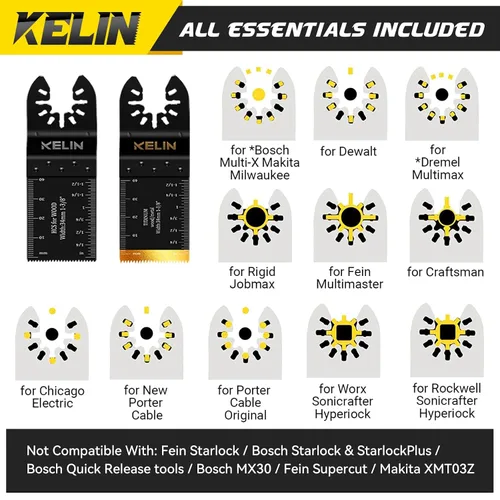 Miniatura 2 de KELIN 118 PCS Juego de Cuchillas Multiherramienta de Corte y Papel de Lija Accesorios de Herramientas Oscilantes Universales Cuchillas de Sierra