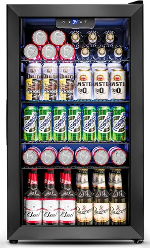 Miniatura 9 de Refrigerador de bebidas – Mini refrigerador con puerta de vidrio para 126 latas para bebidas, refrescos, cerveza, vino, refrigerador pequeño