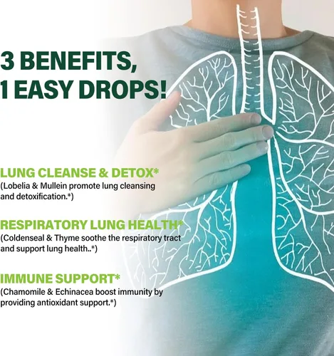 Miniatura 2 de Tintura orgánica de lobelia para limpieza y desintoxicación pulmonar, apoyo respiratorio para la salud pulmonar con extracto de tomillo