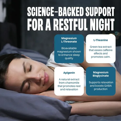 Miniatura 6 de Suplemento de magnesio para dormir, treonato de magnesio, bisglicinato de magnesio quelado, L-teanina y apigenina, ayuda para dormir, potente mezcla