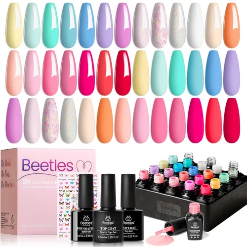 Miniatura 23 de Beetles - Kit de esmalte de uñas de gel de 36 colores, juego de esmalte de gel pastel de verano con capa base, capa superior brillante y pegamento