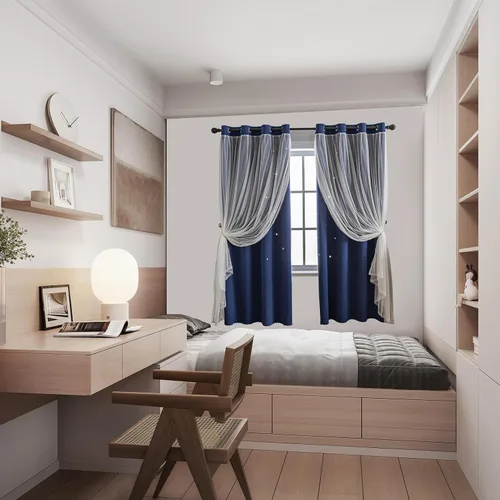 Miniatura 5 de Anytime - Cortinas románticas para niños, cortina de ventana con estrellas recortadas, cortinas opacas de doble capa para dormitorio de niñas, Azul