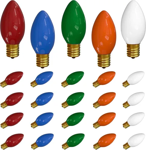 Miniatura 8 de Paquete de 25 bombillas C9 de cerámica verde de repuesto, bombilla de luz vintage incandescente para guirnalda de San Patricio, bombillas de luz