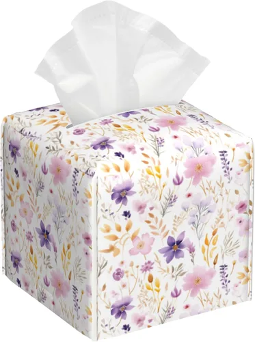 Miniatura 14 de Caja de pañuelos con diseño floral de amapola marrón con acuarela, diseño de flores abstractas de cuero, soporte decorativo para caja de papel