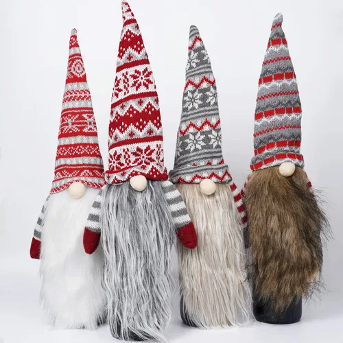 Cubiertas de Vino Gnomo de Navidad Paquete de 4 Tomte Sueco Hecho a Mano Adornos Suecos para Botellas de Vino Papá Noel Decorativo Escandinavo