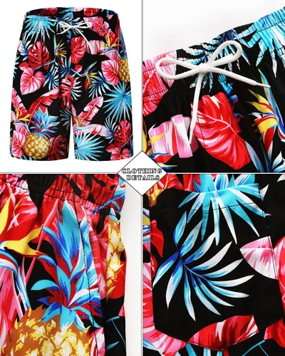 Miniatura 34 de TUNEVUSE Conjunto de camisas y pantalones cortos hawaianos para hombre, 2 piezas, trajes de playa con estampado de flores, traje tropical de verano