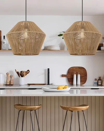 Miniatura 6 de ELYONA Lámpara Colgante Tejida Grande de 16.5 pulgadas Candelabro Moderno Boho Pantalla de Cesta de Ratán Tejida a Mano Accesorios de Lámpara