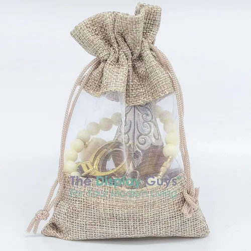 Miniatura 2 de TheDisplayGuys For Your Modern Living Paquete de 12 bolsas de regalo pequeñas de lino, arpillera y organza con cordones (3.5 x 5.5 pulgadas, beige)