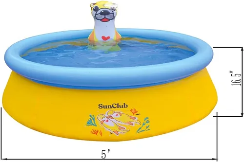 Miniatura 6 de JLeisure Sun Club - Piscina inflable de 5 pies y 2 personas para exteriores sobre el suelo con aerosol de nutria marina 3D, amarillo/azul