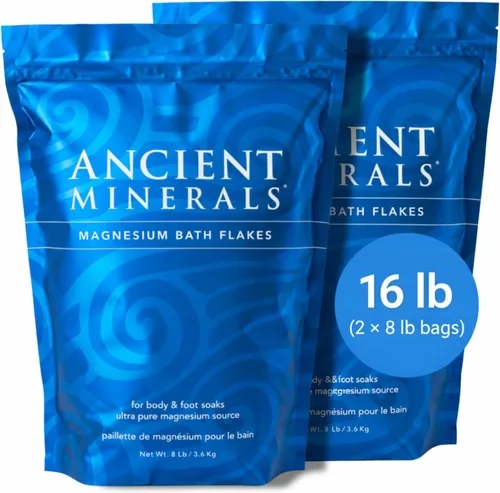 Ancient Minerals Copos de baño de magnesio - Cloruro de magnesio puro de Zechstein para remojo y reposición de todo el cuerpo (16 lb)