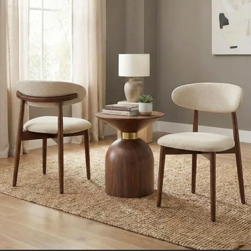 Juego de 2 sillas de comedor, sillas de comedor tapizadas de granja, sillas de cocina de tela moderna con patas de madera maciza, color beige