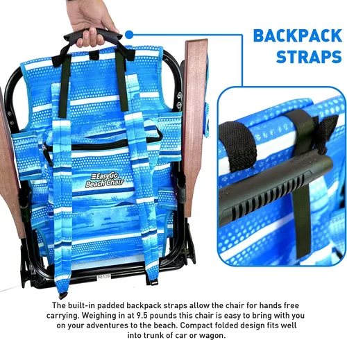 Miniatura 5 de EasyGo Product Mochila para silla de playa, 5 posiciones y bolsa para portavasos en el lateral, bolsa de almacenamiento de almohada acolchada