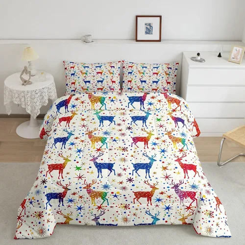Miniatura 8 de Erosebridal Juego de edredón con gorro de Navidad, calcetines de Navidad, regalo de Navidad, decoración de ropa de cama, relleno de edredón de Feliz