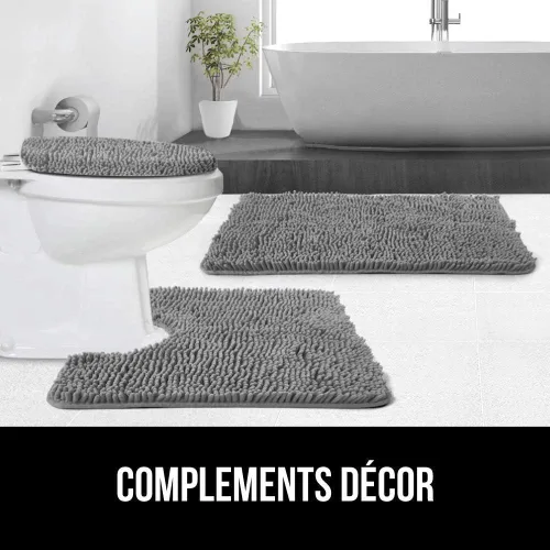 Miniatura 5 de Gorilla Grip Alfombra de baño de felpilla y tapa de inodoro, ambos en color gris, tamaño de la alfombra de baño 30 x 20 pulgadas, tamaño de la tapa