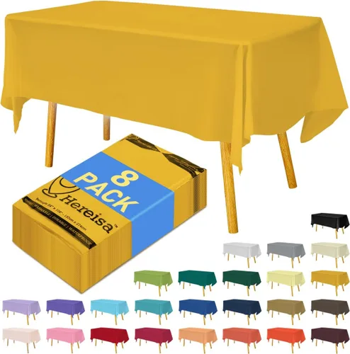 Miniatura 26 de Paquete de 3 manteles de plástico desechables de 54 x 108 pulgadas, manteles de color blanco hueso, manteles de fiesta nupcial para fiestas