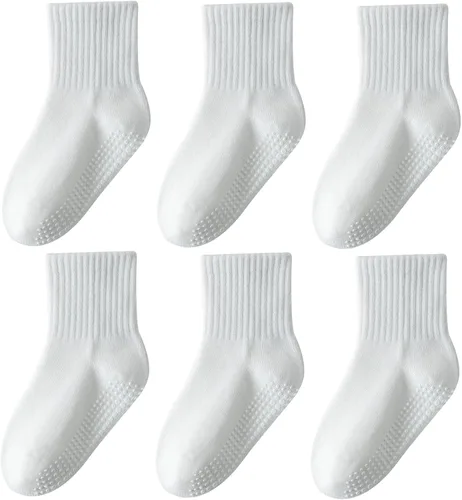 Miniatura 9 de Calcetines de agarre para niños pequeños, antideslizantes, unisex, con rayas retro sin costuras, calcetines de algodón para niñas y niños, 6 pares