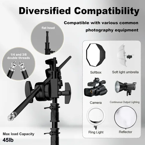 Miniatura 4 de Soporte C con brazo de pluma, kit de soporte de luz para fotografía, soporte en C resistente con poste de acero inoxidable de 6.8 pies, brazo