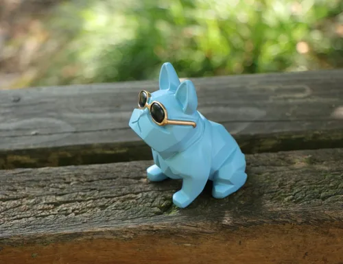 Miniatura 3 de Mini figura geométrica única de perro y bulldog con lentes de sol, azul, estatuas de animales, adorno de decoración de bar y jardín para el hogar