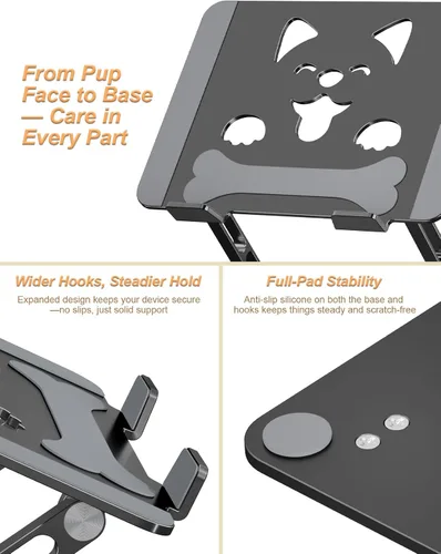 Miniatura 6 de Aoviho Soporte de computadora portátil ajustable para escritorio, plegable, portátil, ergonómico de aluminio con ventilación única