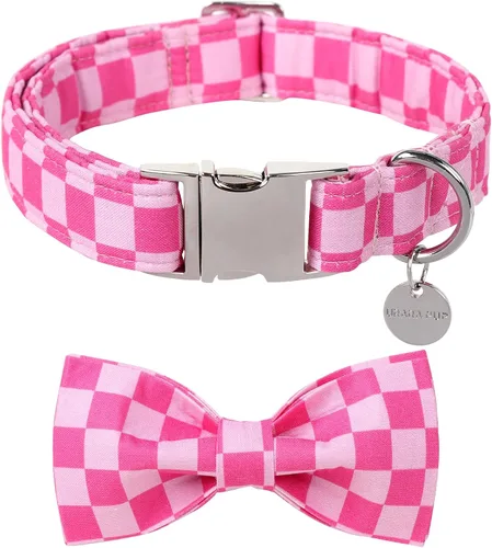 Miniatura 16 de Collar para perro con pajarita, Collar de algodón con pajarita para cachorro, Collar para perro azul para niña o niño con hebilla de metal duradera