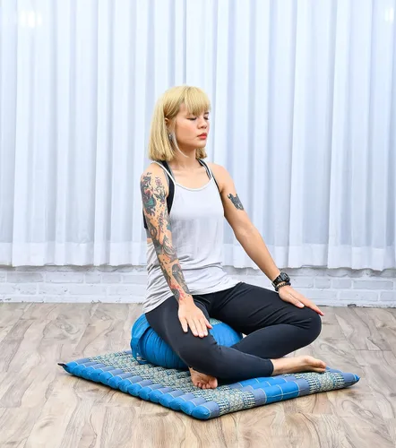 Miniatura 5 de Leewadee Juego de cojines de meditación: 1 almohada redonda de meditación Zafu y 1 alfombrilla de meditación Zabuton cuadrada enrollable, paquete