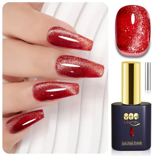 Miniatura 15 de YTD Likomey Juego de esmaltes de uñas de gel Cat Eye, 8 colores de verano con purpurina magnética de cristal con barra magnética, plateado, verde