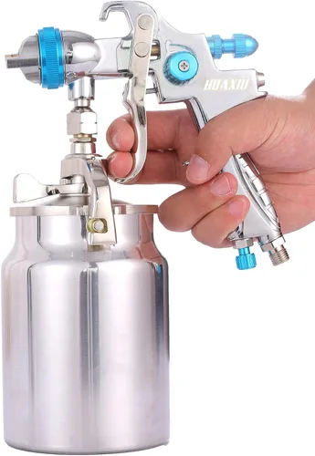 Miniatura 3 de Pistola de pulverización profesional de alimentación de sifón HVLP, 1000 cc, taza de pintura antigoteo con punta de boquilla, tamaño de 0.067 in
