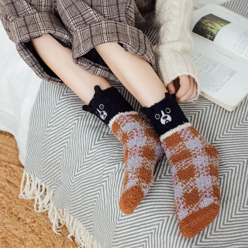 Miniatura 4 de Violet Mist Calcetines mullidos para hombre, unisex, lindos animales, acogedores, divertidos, esponjosos, cálidos, de invierno, de felpa