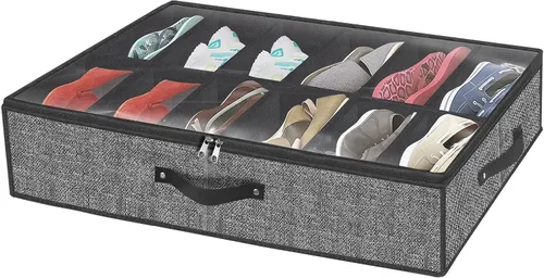 Miniatura 9 de homyfort Organizador de zapatos debajo de la cama, para 12 pares y 4 pares de botas, materiales resistentes y transpirables, solución de 2 Zapatos