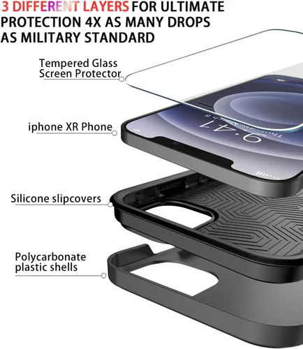 Miniatura 4 de Diverbox - Funda para iPhone 12 a prueba de golpes y caídas, protector de pantalla de vidrio templado, funda protectora de alta resistencia