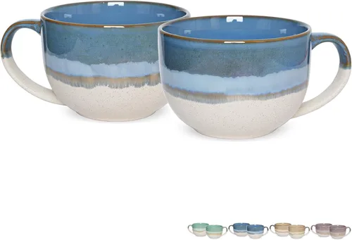 Bosmarlin Juego de 2 tazas de café jumbo de cerámica, 23 onzas, tazones de sopa grandes con asas, aptos para lavavajillas y microondas (azul)