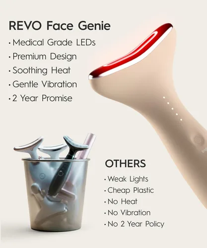 Miniatura 5 de REVO Genie Masajeador facial para cara y cuello, dispositivo de belleza LED con calor y vibración, herramienta de escultura con modos de luz roja