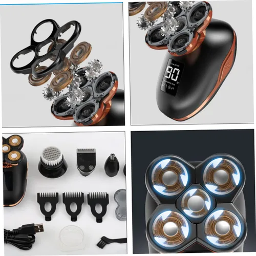 Miniatura 5 de Beavorty 1pc de cinco cabezas recargable afeitadora autoservicio para hombres, diseño de materiales, novio, papá, marido, negro