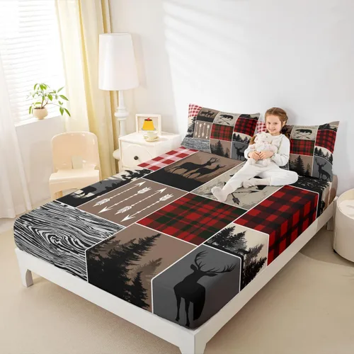 Miniatura 7 de Erosebridal Sábana bajera con temática de pesca, juego de ropa de cama rústica de granja tamaño individual para niños, adolescentes y adultos, ropa